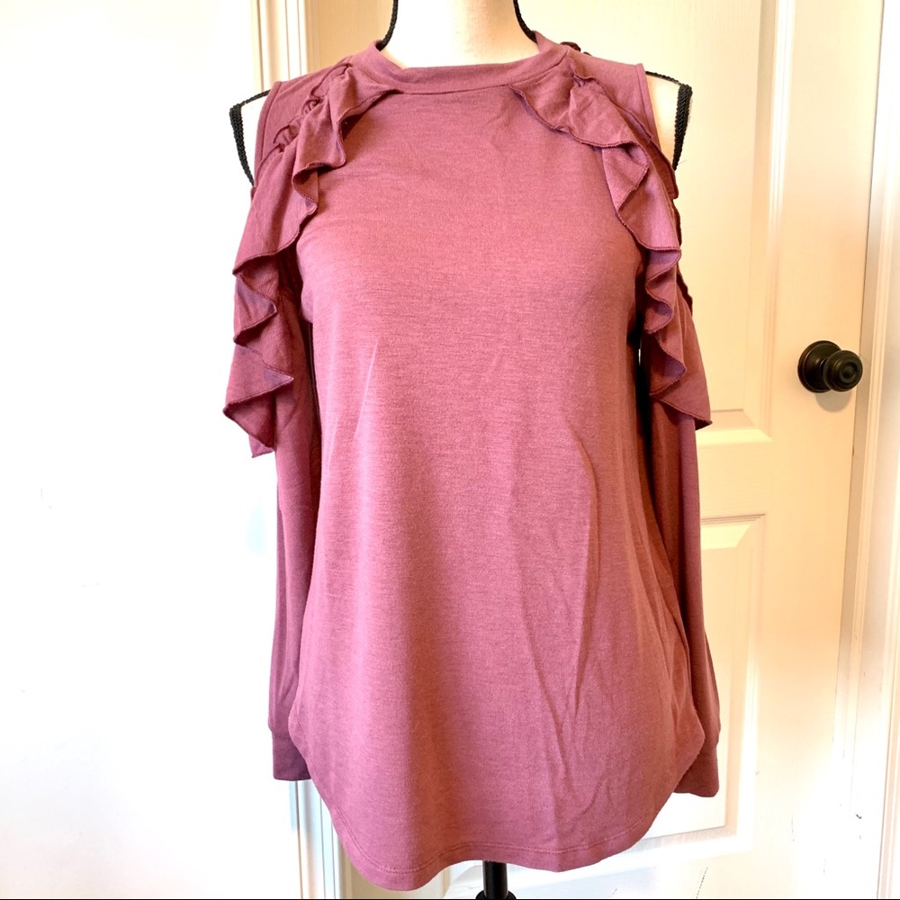PINK CLOVER  Ruffled Cold Shoulder Top—SZ. SMALL